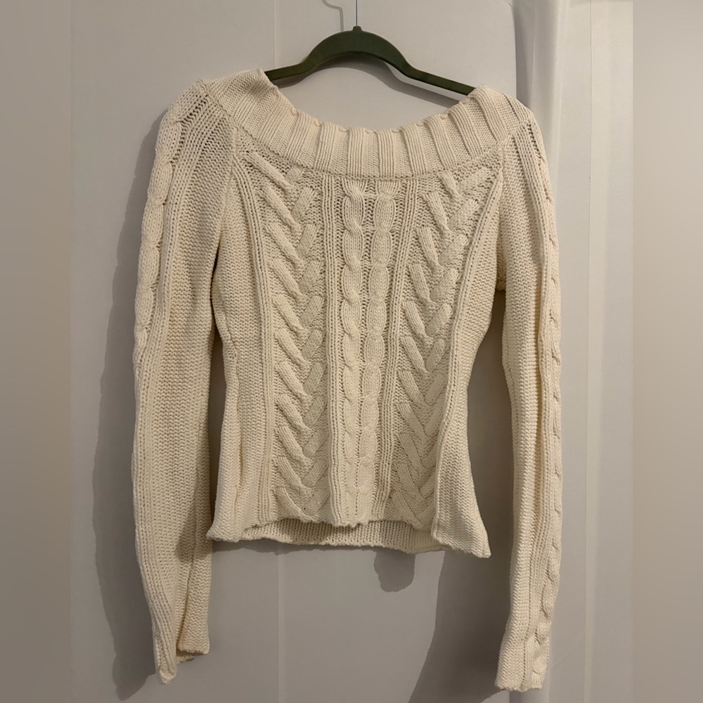 Off the shoulder Cream Cable Knit Sweater